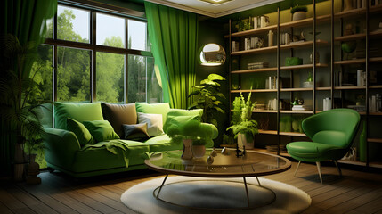 Interior Design Green Theme, Generative AI