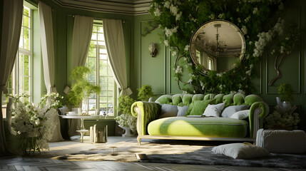 Interior Design Green Theme, Generative AI