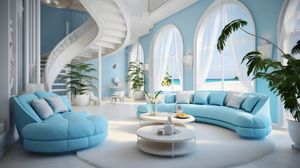 Interior Design Sky Blue Theme, Generative AI