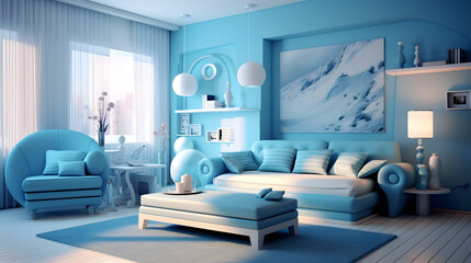 Interior Design Sky Blue Theme, Generative AI