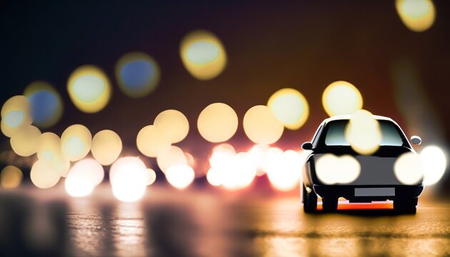 Car silhouette on bokeh background.