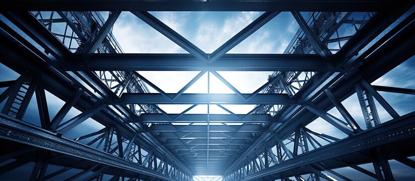 Bottom view of steel structure With copyspace for text