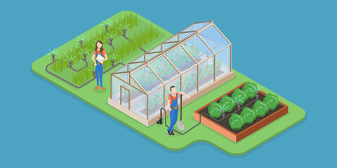 3D Isometric Flat Vector Conceptual Illustration of Drip Irrigation System, Automatic Watering