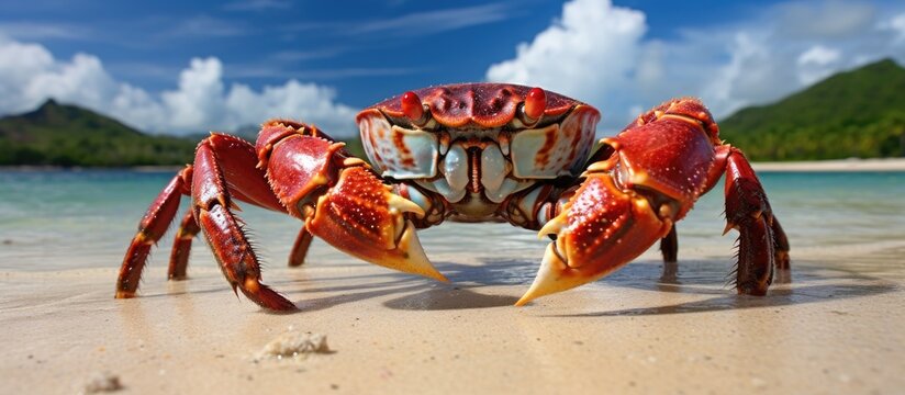 Coconut Crabs previously over exploited are now protected and found only on coastal islands With copyspace for text