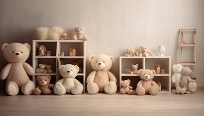 Backdrop for a young child studio photo, room with teddy bears 