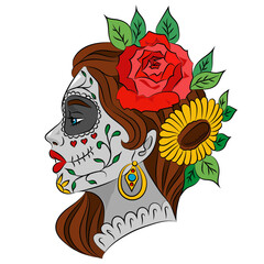 beautiful catrina girl with flowers mexican traditional