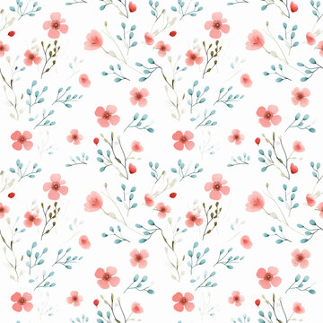seamless pattern florals with leaves white background