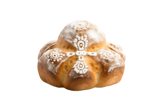 Day of the dead bread (Pan de Muerto) isolated on transparent background, AI