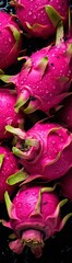 A series of pink dragon fruit, their vivid details ideal for a bookmark in a gourmet food magazine or a culinary artist’s reference book.