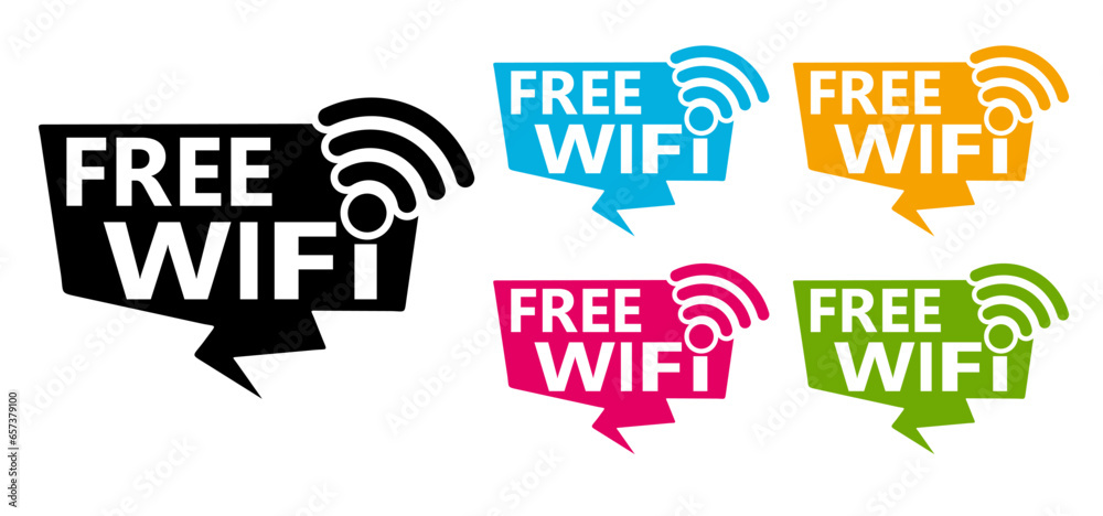 Wall mural set collections free wifi trendy colorful icon sign. wireless network connection labels design templ