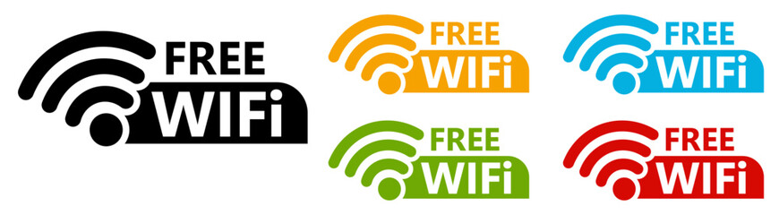 Set collections free WIFI trendy colorful icon sign. Wireless network connection labels design template Vector illustration