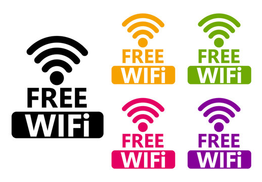 Set free wifi area icon sign. Network wireless available labels design Vector illustration