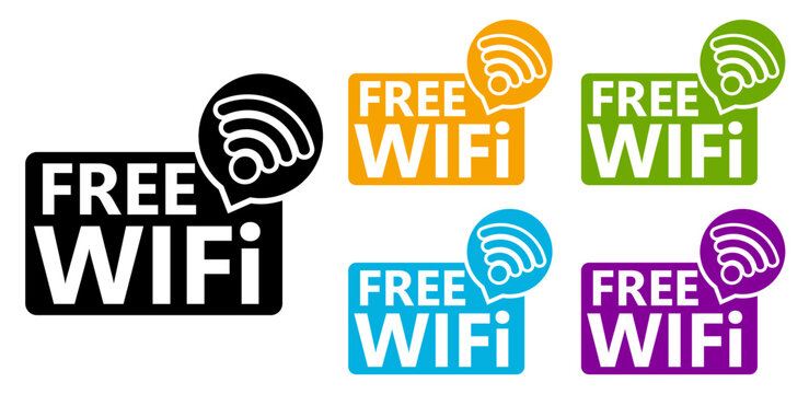 Set free WIFI label icon. Free internet area sign information design Vector illustration