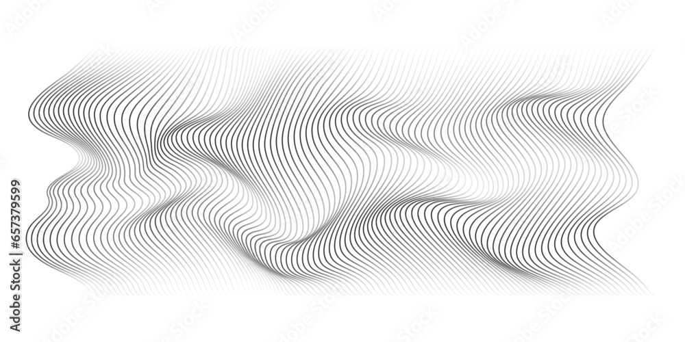 Fototapete 3D Vector wave lines pattern smooth curve flowing dynamic black gradient isolated on transparent background for concept of technology, digital, modern, science, music