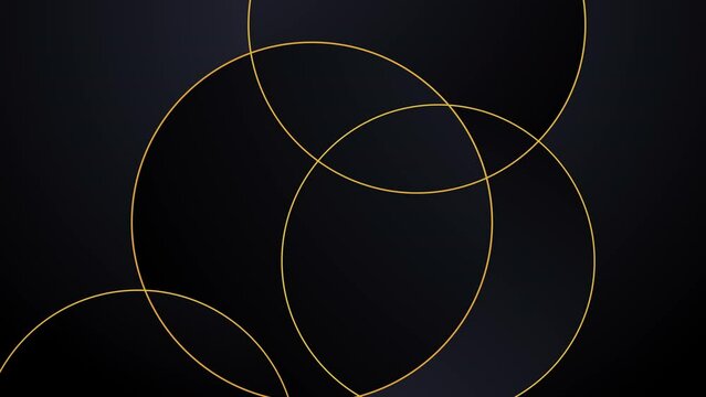 Abstract minimalistic, luxury black background with geometric circle design and elegant&nbsp;golden stripes. 4K loop animation