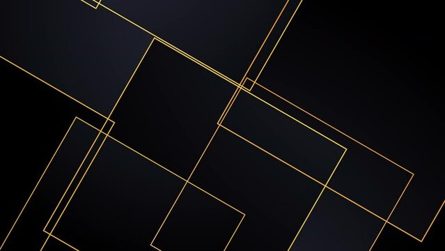 Abstract minimalistic, luxury black background with geometric square design and elegant&nbsp;golden stripes. 4K loop animation