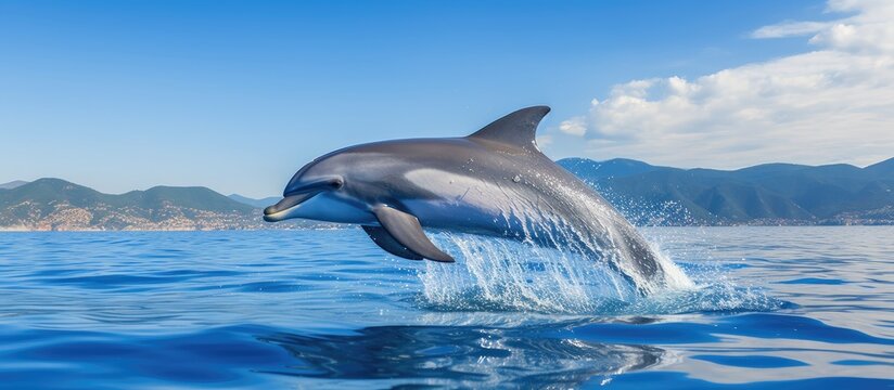 Dolphin species found in Ligurian sea is striped stenella coeruleoalba With copyspace for text