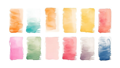 set of pastel warm color tone watercolor paint brushes brush strokes isolated white background