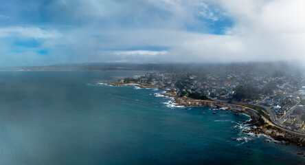 panoramic drone view of Pacific Grove, California