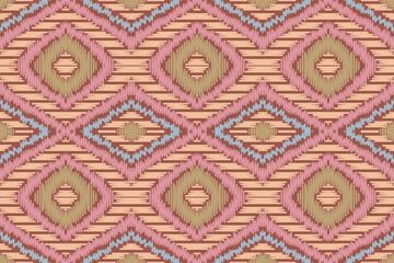 Ikat Damask Embroidery Background. Ikat Chevron Geometric Ethnic Oriental Pattern traditional.aztec Style Abstract Vector illustration.design for Texture,fabric,clothing,wrapping,sarong.