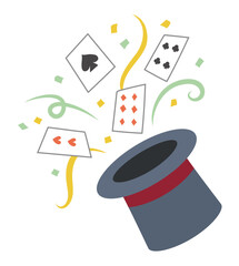 シルクハットから飛び出すトランプのイラスト