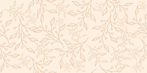 botanical seamless pattern with hand drawn leaf. Branch with leaves ornamental texture. texture set for fashion print design, wallpaper, wrapping paper, fabric, textile, background © ArtThree