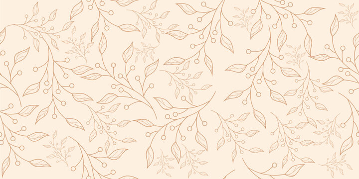 botanical seamless pattern with hand drawn leaf. Branch with leaves ornamental texture. texture set for fashion print design, wallpaper, wrapping paper, fabric, textile, background