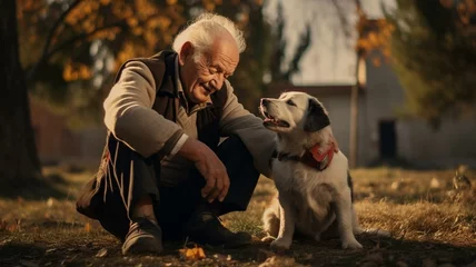 Rolgordijnen Elderly man with a dog © Karen