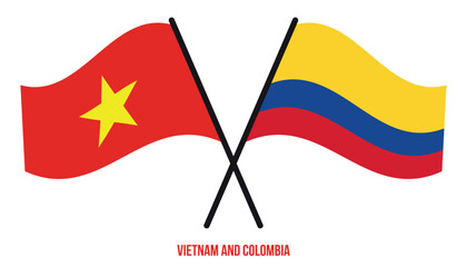 Vietnam and Colombia Flags Crossed And Waving Flat Style. Official Proportion. Correct Colors.