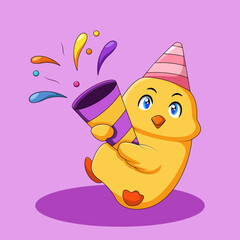 Cute Chicks Celebrating New Year Illustration