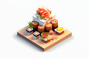 Fototapeta na wymiar delicious japanese sushi 3d isometric style