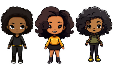 set of cartoon female characters 