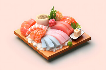 delicious japanese sushi 3d isometric style