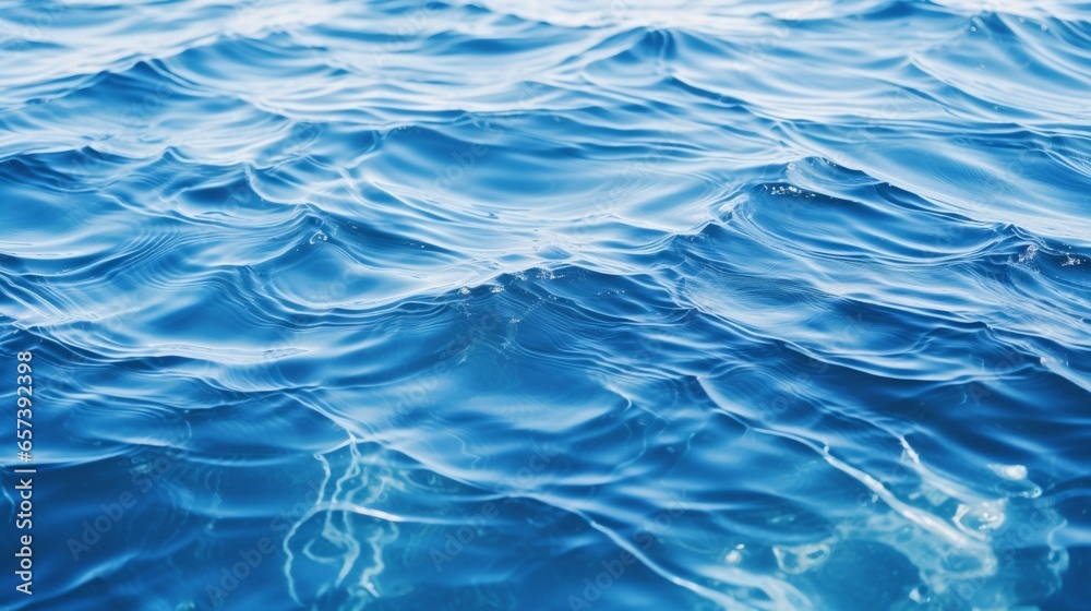 Poster Generative AI : Blue textured background of waves with ripples on the water. Close-up, selective focus, defocus