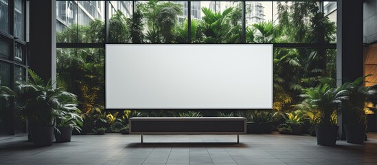 Interior mock up of hotel billboard near reception with placeholder for city banner and poster With copyspace for text