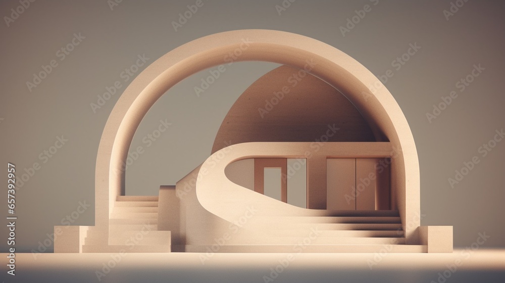 Aufkleber Generative AI : Modern architecture minimal building abstract concrete house. Abstract architecture geometric building modern pillar arch balcony construction. Geometry architecture design building ba