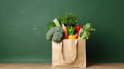 Poster Generative AI : Proper nutrition.Healthy food paper bag.healthy food background. supermarket food concept.home delivery.Food delivery.Grocery.A package with products for the holiday.Christmas and New  © The Little Hut