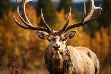 Generative AI : Bull elk closeup with large antlers