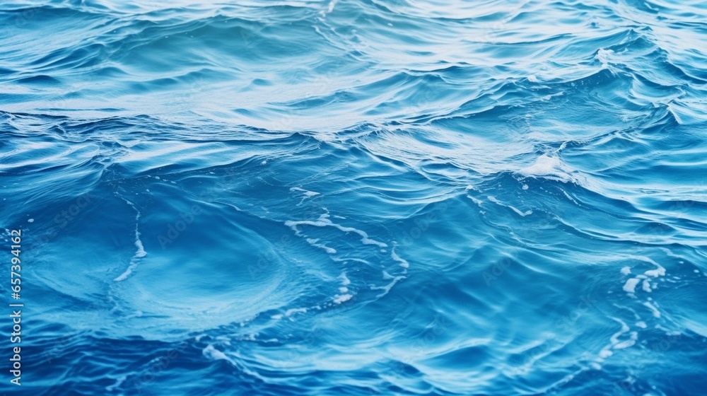 Poster generative ai : blue textured background of waves with ripples on the water. close-up, selective foc