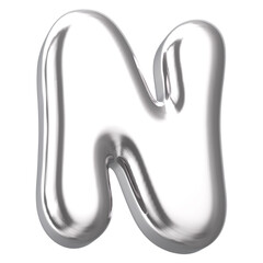 Silver Letter N With Style 3d Render
