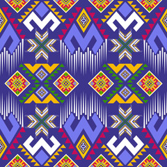 Geometric ethnic symmetry oriental red yellow green light blue seamless pattern Design for background, wallpaper, clothing, wrapping, batik, print, carpet, fabric, textile, decorative, embroidery