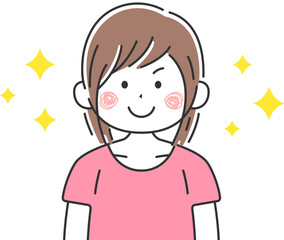 キラキラ輝く、私服女性のイラスト