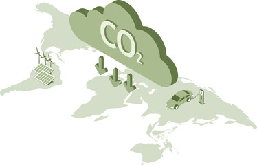 CO2 carbon emissions reduction concept. Green energy, ecology environmental pure air preservation