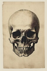 skull illustration diagram vintage lithograph print texture, halloween horror - obrazy, fototapety, plakaty