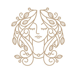 mono line girl face with floral vector illustration