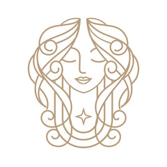 mono line girl face with floral vector illustration