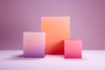pink, orange cube plinths for products isolated on purple studio background