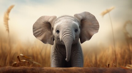 Close-up of a cute baby elephant with textured background and space for text, background image, AI generated