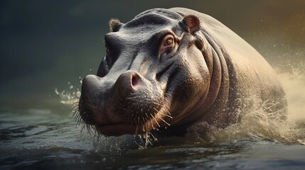 Close-up of an amazing male hippo with textured background and space for text, background image, AI generated