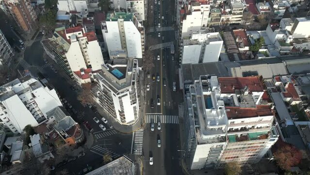 Aerial flight over Raul Scalabrini Ortiz Avenue, Palermo neighborhood, Buenos Aires